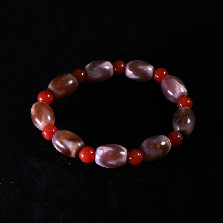 Tibetan Red Cracked Pattern Tiger-Teeth Dzi Beads Bracelet puretibetan